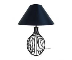 Tosel 62694 Nachttischlampe - Rugby, Stahldraht, Epoxidharz, Lampenschirm Baumwolle, E27, 100 W, Schwarz