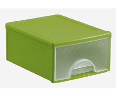 Rotho Frontbox aus Kunststoff (PP), Ablagefach mit 1 Schub, 35x25.5x14.5 cm, Ablagesystem, DIN A4 Ablagebox für Schreibtisch, Büro-1767805519 Schubladenbox, Plastik, grün/transparent, klein