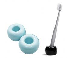 SUKRAGRAHA Mini Keramik Zahnbürstenhalter für Badezimmer Schminktisch Arbeitsplatten Pack of 2 blau