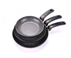 ALLUFLON Etnea Induktion Anti-Haft Bratpfanne Set 20-24-28, Aluminium, Schwarz-Stein Optik, 28 cm