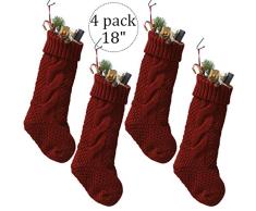 Civilever Weihnachtsstrümpfe, 45,7 cm, groß, Burgunderrot und Elfenbeinweiß, gestrickt, Weihnachtsstrümpfe, Dekoration für Familie, Urlaub, Jahreszeit 4pcs (Burgundy)