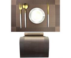 pigchcy Platzsets, waschbar, Vinyl, gewebt, elegant, Tischsets für Esstisch, 4 Stück, 45,7 x 30,5 cm, Marineblau 6pcs Placemats+1pcs Table Runner Diagonal:Coffee Brown