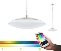 EGLO LED Pendelleuchte FRATTINA-C gebogen - Smart Home Hängelampe nickel-matt 27W aus Stahl, Kunststoff - EGLO Connect Hängeleuchten mit Farbwechsel über Fernbedienung, App oder Alexa steuerbar