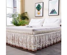 AmHoo Bettrock, mit Spitzenbesatz, einfache Montage an Matratze, 15 Tropfen King Cream+White Brown