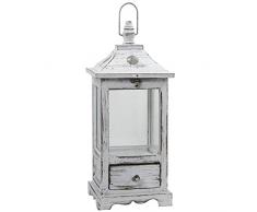 Nearly Natural Fast Natur Distressed Holz Laterne mit Schublade, Weiß