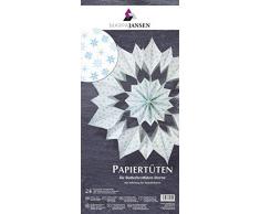 MarpaJansen Papiertüten für Deko-Sterne/Blüten - Bastelset - Butterbrottüten - (10 x 22 cm, 24 Stück) - inkl. Bastelanleitung - Kristalle weiß/blau