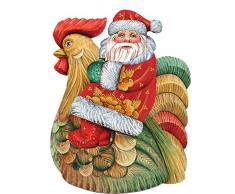 G. Debrekht Dekofigur, Weihnachtsmann auf Hahn, Mehrfarbig