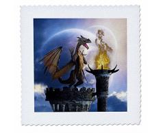 3dRose A Dragon Guard A Castle In The Night Einer Taschenlampe Fire LICHT bis die Castle, Quilt, Platz, 10 von 25,4 cm (QS 172925 _ 1)