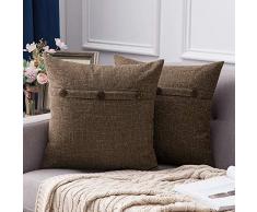 MIULEE Dekorative Lendenwirbel-Kissenbezüge, Landhaus-Stil, Leinen, Kissenbezüge, Vintage-Dekor, Beige für Couch Sofa Schlafzimmer Auto 2 Pieces, 18x18 Three Button-Chocolate