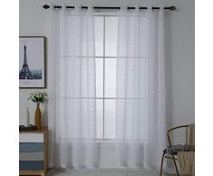 HCILY Vorhang, 2 Paneele mit Streifen, Weiß, Voile, Fensterbehandlung, Gardinenstange für Schlafzimmer und Wohnzimmer W52 x L96 weiß