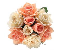 Künstliche künstliche Rosen aus Seide, Kunststoff, 9 Köpfe, Brautstrauß für Zuhause, Garten, Party, Hochzeit, Dekoration Korallenrot