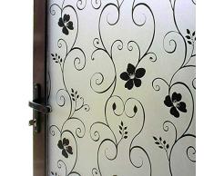 DUOFIRE DP014B Fensterfolie, Blumen-Muster, Milchglasfolie, statische Haftfolie, kein Kleber, Anti-UV-Fenster-Aufkleber für Badezimmer, Schlafzimmer, Wohnzimmer 23.6 x 157.5 inch Black Flower-dp014b