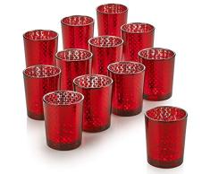 PARNOO Quecksilberglas Kerzenhalter für Votivkerzen und Teelichter 12er Set Lattice Red