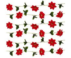 Gift Boutique Weihnachtsstern-Girlande mit künstlichen Weihnachtsblumen und Stechpalmenblättern, Kette, mit 30 hängenden Weihnachtsstern, für drinnen und draußen