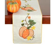 GRELUCGO Elegante Thanksgiving Urlaub Tisch Läufer, Fall Harvest Dekorationen, Bestickt Kürbisse, eckig, 14 × 182,9 cm, Orange, 14 x 90 inch