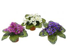 Flair Flower Veilchen im Topf, 3er Set, Polyester, Kunststoff, Weiß, Lavender, Violett, 16 x 16 x 15 cm, 3-Einheiten