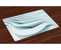 Lunarable Abstrakte Platzdeckchen Set von 4 eisblau farbig moderner Stil geometrisches Design Ocean Waves inspiriertes Kunstwerk, waschbare Stoff-Tischsets für Esszimmer, Küche, Tischdekoration, Blassblau