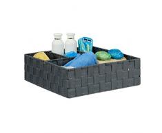 Relaxdays Aufbewahrungskorb klein, quadratische Stoffbox mit 4 Fächern, Badorganizer Korb, PP, HBT: 10x32x32cm, grau
