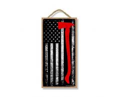 Honey Dew Gifts Feuerwehrmann Patriotische Schilder, dünne Axt, rote Linie, amerikanische Flagge, 12,7 x 25,4 cm, zum Aufhängen, Wanddekoration, Holzschild, amerikanische Flagge