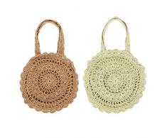 xiaokkiss Strandtasche/Schultertasche/Schultertasche mit Blumenmuster aus Papier, gewebt, handgefertigt, Bohemianischer Strohhalm B