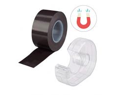 Relaxdays, schwarz Magnetband 5m, mit Abroller, selbstklebendes Klebeband, Magnetstreifen, für Whiteboard & Kühlschrank, 5 m