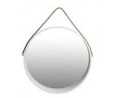 Benjara Wandspiegel, rund, Holzrahmen, mit Seilaufhängung, Weiß und Braun