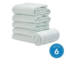 iDesign 6er-Set Handtücher, kleines Handtuch mit gewebter Verzierung aus Baumwolle, weiches und saugfähiges Handtuch Set mit Aufhänger für Waschbecken und Gäste-WC, hellblau