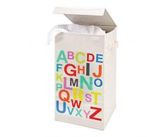 Faltbarer Wäschesammler mit Deckel und Logo-Design – langlebiges Leinen-Design – für Kleidung & Wäsche, Zuhause Organisation – (13,8 x 65,2 cm) ABC Print - White