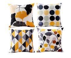 Mocofo Dekokissenbezüge, 4 Set, lustige Schwarze Baumwollleinen, Akzent, Werfen beige, Couch-Kissen, Sofakissen, quadratisch, 45,7 x 45,7 cm 4er Set gelb