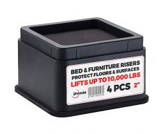 iprimio Bett Möbel und Aufstehen, – Quadratischer Aufzüge bis 6,3 cm – Schützen Böden und Oberflächen – strapazierfähigem ABS-Kunststoff und rutschfeste Griff aus Schaumstoff – Sicher Stapeln, – schwarz,