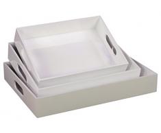 Urban Trends 32338 Holz Serviertablett rechteckig mit Ausschnitt Griffe weiß beschichtet Finish (Set von 3)