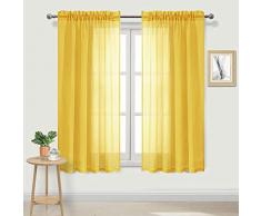 DWCN Sheer Gardinen Leinenoptik Stange Pocket Wohnzimmer Vorhänge Set 2 Stück Fenstervorhänge 52 x 63 inch gelb