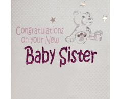 WHITE COTTON CARDS Rosa Teddybär Congratulations On Your Baby Sister, handgearbeitet