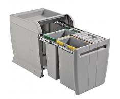 ELLETIPI City PTA 4040B Mülleimer Mülltrennung, ausziehbar für Base, grau, 35 x 42 x 44 cm