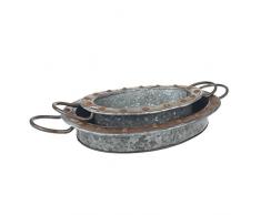 Stonebriar Oval Galvanized Metal Serving Tray Set with Rust Trim and Sturdy Metal Handles, Industrial Butler Tray, Unique Coffee Table Centerpiece, or Desk Organizer for Documents