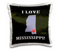 3dRose PC 218348 _ 1 I Love Mississippi mit Einem Herz auf der State schwarz rot lila Kissen Fall, 40,6 x 40,6 cm