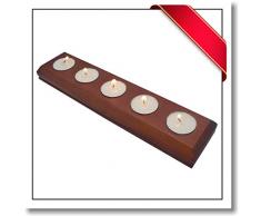 Innovatronix 1 Stück handgefertigter Kerzenhalter aus Kiefernholz – Holz Home Decor Kerzenhalter – gratis 5 Teelichter 30,5 x 7 x 2,5 cm