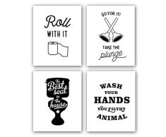 Chsdec Lustige Worte Zitat & Schilder Kunstdrucke für Badezimmer Toilette: 20,3 x 25,4 cm Set von 4 ungerahmten Buchstaben, Kunst Poster,Modern Washroom Bild Schwarz und Weiß Wandkunst, Leinwand, Kinderzimmer Badezimmer Home Wall Decor