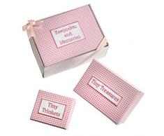 Mopec g180.02 – 3-er Set Aufbewahrungsboxen mit Deckel gefüttert in Stoff Vichy pink in Box 12er Pack Weiß und mit rosa Schleife, 1 Stück