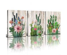 Yoooahu Aquarell-Gemälde mit Grünpflanzen Modern 12 x 16 3 Pcs/Inner Frame Kaktus mit Blume