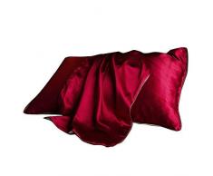 SUNYUM Kissenbezug, 100% Reine Maulbeerseide, Standardgröße 19 Momme, 600 Fadenzahl für Haar und Haut, mit verstecktem Reißverschluss, hypoallergen, weich, atmungsaktiv, Seide, 1 Stück Cherry