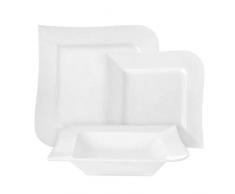 AMBITION Tafelservice Geschirrset Porzellan Weiß Speiseteller Suppenteller Dessertteller Welle 18 Teilig