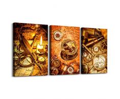 Leinwandbild, inspirierend, für Schlafzimmer, modernes Büro, Kunstdruck, Badezimmer, Wanddekor für Wohnzimmer, 3-teilig, Dekoration für Küche, Wandgemälde, Retro-Teleskop Kompass, Kerzenbild