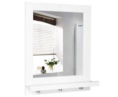 Homfa Badezimmerspiegel, Schminkspiegel, mit Rahmen und 3 Haken zum Aufhängen Modern weiß