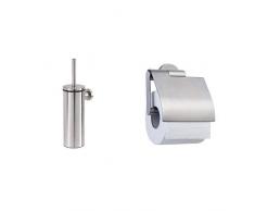 Tiger Boston Toilettenbürste mit Halter, Edelstahl gebürstet & Tiger Boston Toilettenpapierhalter, Edelstahl gebürstet