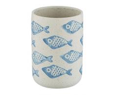 WENKO Zahnputzbecher Aquamarin, hochwertiger Zahnbürstenhalter für Zahnbürste und Zahnpasta aus edler Keramik in mattem Weiß mit blauer, maritimer Szenerie, handbemalt, Ø 8 x 11 cm