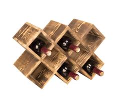 MyGift Rustikales Weinregal aus Holz, geometrisches Design, Aufbewahrung für 8 Flaschen Country Rustic Burnt Wood