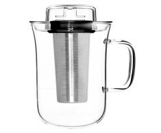 QDO 5676509bk Tasse und Teesieb für Tee, Glas, Schwarz, 12,5 x 14 x 12 cm