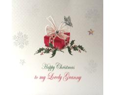 WHITE COTTON CARDS X125 Weihnachtskarte, englische Aufschrift Happy Christmas to My Lovely Granny, Geschenkmotiv, handgefertigt, Weiß