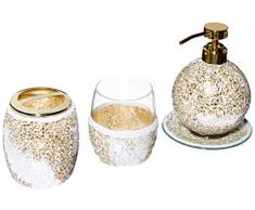 Madison Park Mosaic Bathroom Accessories Set, 4 Piece Bath Accessory Sets with Gold Soap Dispenser, Toothbrush Holder, Tumbler and Ring Tray